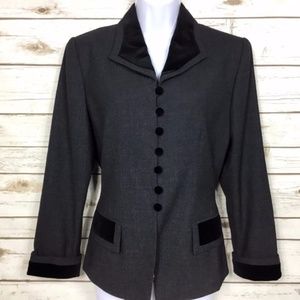 Kasper Black Equestrian Style Jacket Velvet Detail